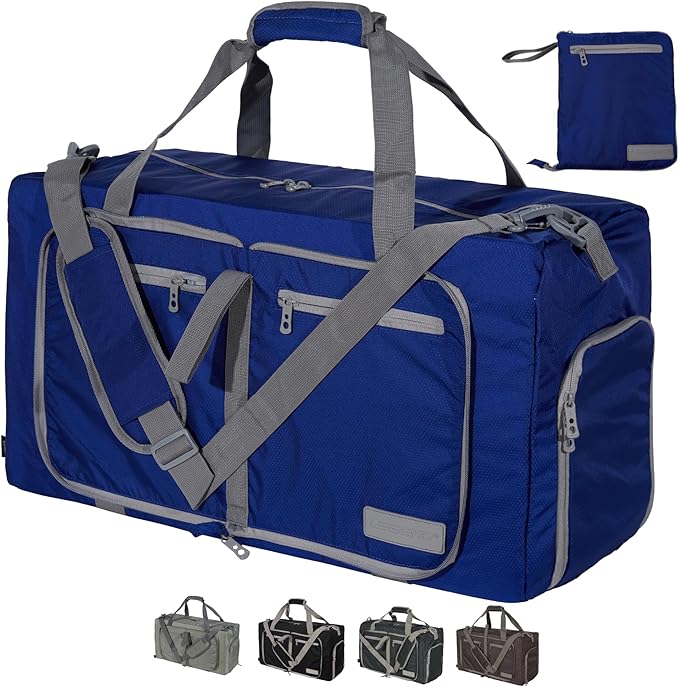 LEGEND 60L Foldable Duffle Bag for Travel - Packable Duffle Bags w/Shoe Compartment - Tear Resistant Collapsible Duffel Bags for Traveling - Lightweight Folding Duffel Bag for Men & Women -Royal Blue