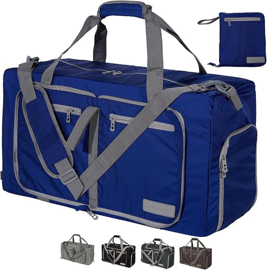 LEGEND 60L Foldable Duffle Bag for Travel - Packable Duffle Bags w/Shoe Compartment - Tear Resistant Collapsible Duffel Bags for Traveling - Lightweight Folding Duffel Bag for Men & Women -Royal Blue