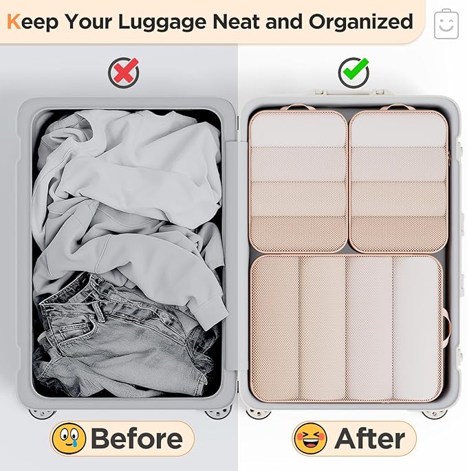 Veken 6/9/11 Set Compression Packing Cubes for Travel Essentials,Compressible Expandable Large Luggage Suitcase Organizer Bags for Clothing,Durable Space Saver Storage Bags(Beige)