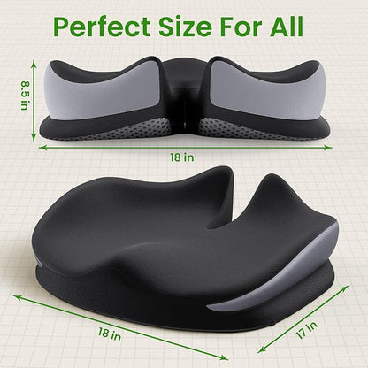 Benazcap Large Seat Cushion for Office Chair Memory Foam Coccyx Pain Relief Cushion Pillow for Back Support Non-Slip Seat Pad for Office Desk, Car Seat, Wheelchair, Sciatica