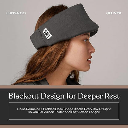 Lunya Sleep Mask with Box - Washable Silk Sleeping Mask and Headband for Beauty Routines - Thermoregulating Comfort for Restful Nights - Silk Eye Mask for Women - Large - Meditative Grey