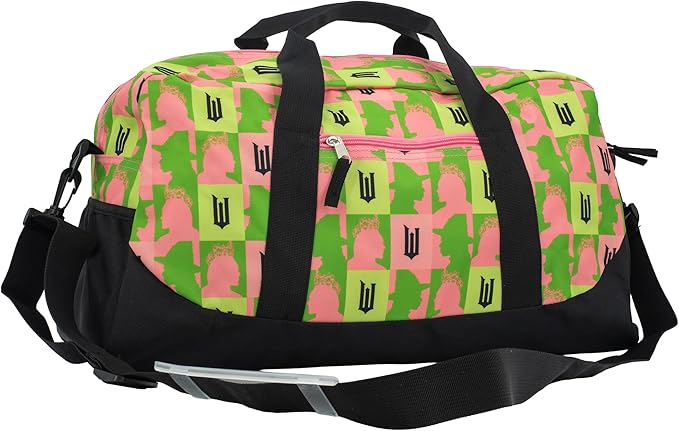 Wicked Duffle Bag, 16 inch Travel Sleepover Weekender Bag for Girls Featuring Galinda & Elphaba, Green & Pink