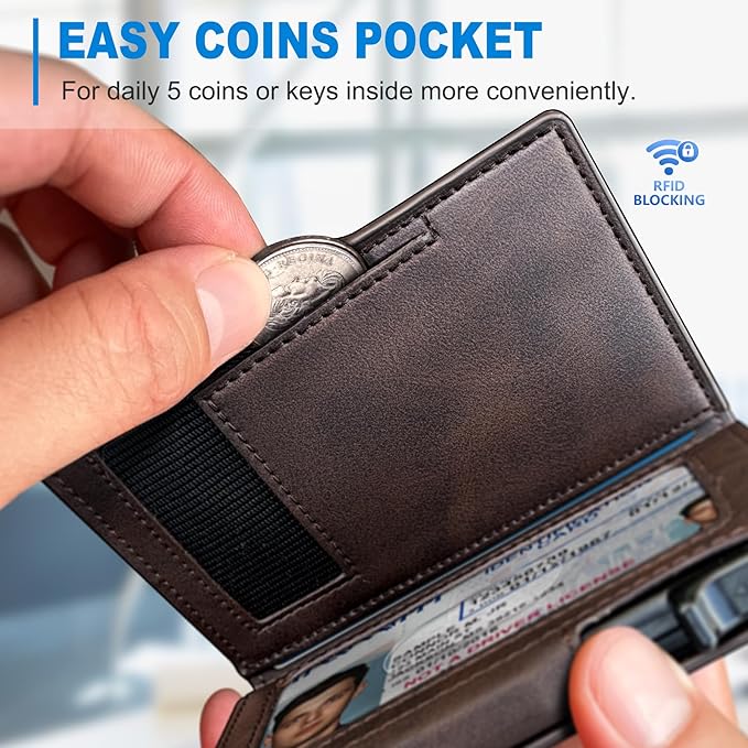 Men Wallet,with Money Clip Coins Pocket ID Window,Slim Front Pocket RFID Blocking Pop-up Card Holder 3.9"x 2.7", Gift Boxed