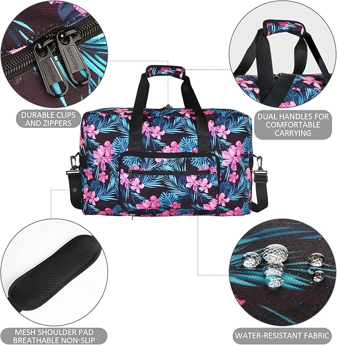 F.FETIVIN Weekender Bag Carry On Travel Duffle Medium Overnight Bag for Women(Flower2)