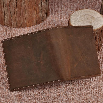 Genuine Leather Wallet for Men Handmade Vintage Italian Bifold Large Capacity RFID Blocking with Zipper (Light Brown)
