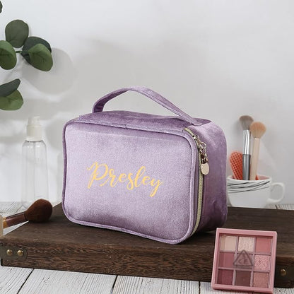Personalized Name Makeup Bags - Monogrammed Gift for Women Girls Cosmetic Bag with Zipper Gift Ideal for Teen Girls Women Birthday Friend Mom (Light Purple)