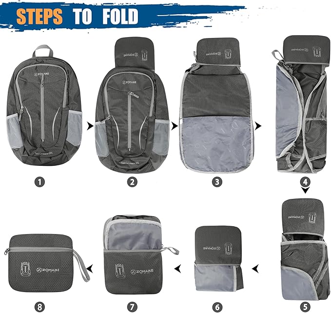 ZOMAKE Ultra Lightweight Packable Backpack 25L, Foldable Hiking Backpacks Water Resistant Small Folding Daypack for Travel(Dusty grey)