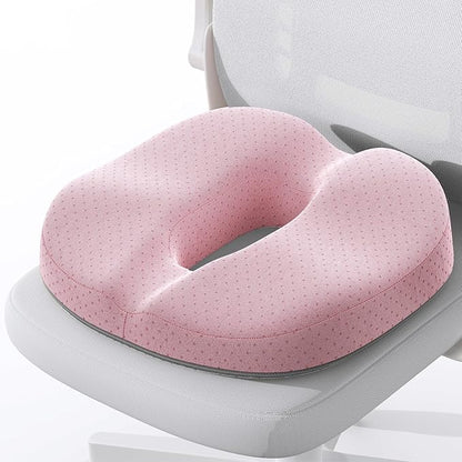 Benazcap Donut Pillow Seat Cushion - Ergonomic Memory Foam for Tailbone & Sciatica Pain Relief, Ideal for Hemorrhoids, Pregnancy, and Postpartum Comfort - Pink