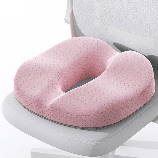 Benazcap Donut Pillow Seat Cushion - Ergonomic Memory Foam for Tailbone & Sciatica Pain Relief, Ideal for Hemorrhoids, Pregnancy, and Postpartum Comfort - Pink