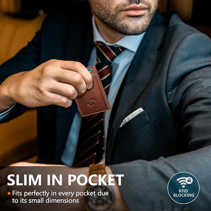Magnetic Closure Slim Wallet with Money Clip Gift Boxed,Genuine Leather Front Pocket Wallet for Men, 3.9"x 2.10", RFID Blocking