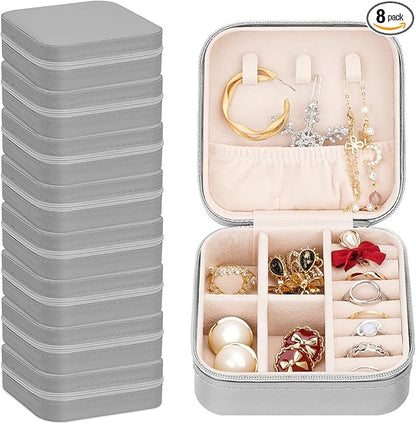 Leezmark 8 Pcs Jewelry Travel Box, Bridesmaid Gifts Set Of 6 & 8, Velvet Jewelry Travel Organizer Small Jewelry Cases Bridesmaid Proposal Gifts Box Mini Storage Organizer Storage Box, Grey