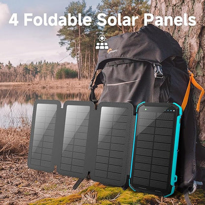 Solar Power Bank 20000mAh Portable Wireless Charger 15W USB-C Fast Charging External Battery Pack Compatible with iPhone, iPad, Samsung More, Dual LED Flashlights Perfect for Camping, Hiking, Outdoor