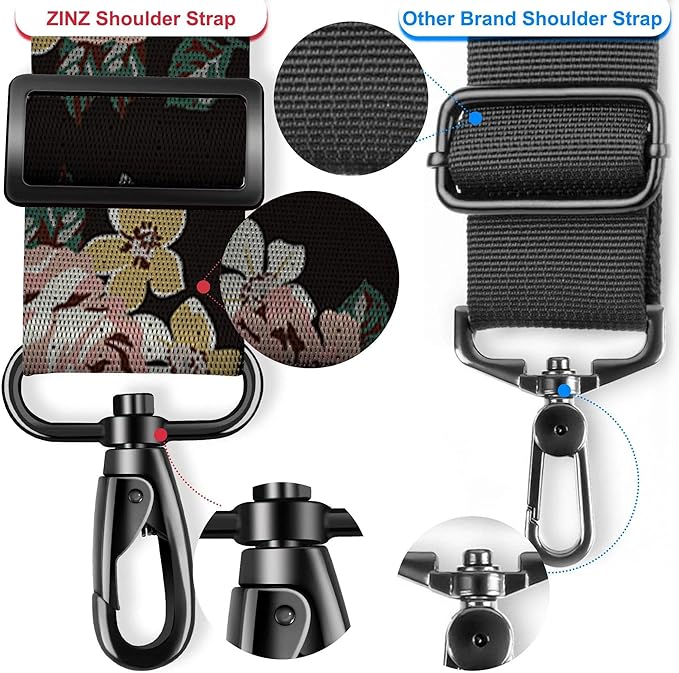 ZINZ 74" Shoulder Strap with Fixed Pad and Dual Balanced Buckles，Black Flowers
