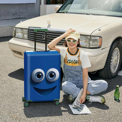 ANNA QUEEN Cut Blue Emoticons Luggage Cover Washable Suitcase Protector Suitcase Cover Anti-Scratch,Stretchable Fit for 18-32Inch Luggage,Travel Bag Cover XL(fits 29-32Inch suitcase)