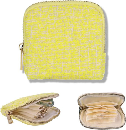 Small Travel Jewelry Case, Soft Tweed Organizer Pouch for Bangle, Bracelets, large Earrings, Beaded necklace, Anti-Scratch & Portable Jewelry Bag Holder for Travel & Everyday Use (Lemon Yellow)