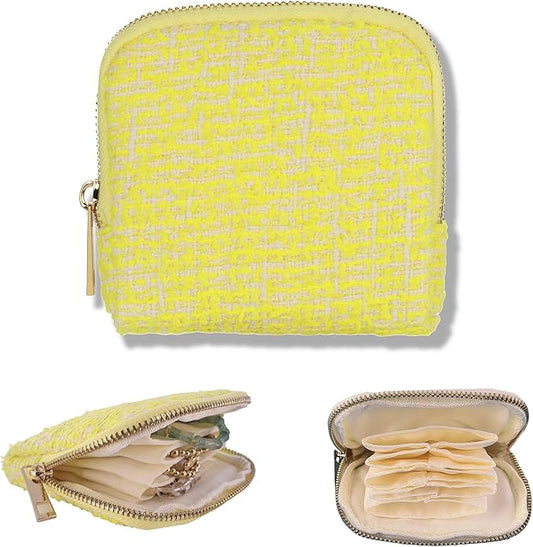 Small Travel Jewelry Case, Soft Tweed Organizer Pouch for Bangle, Bracelets, large Earrings, Beaded necklace, Anti-Scratch & Portable Jewelry Bag Holder for Travel & Everyday Use (Lemon Yellow)