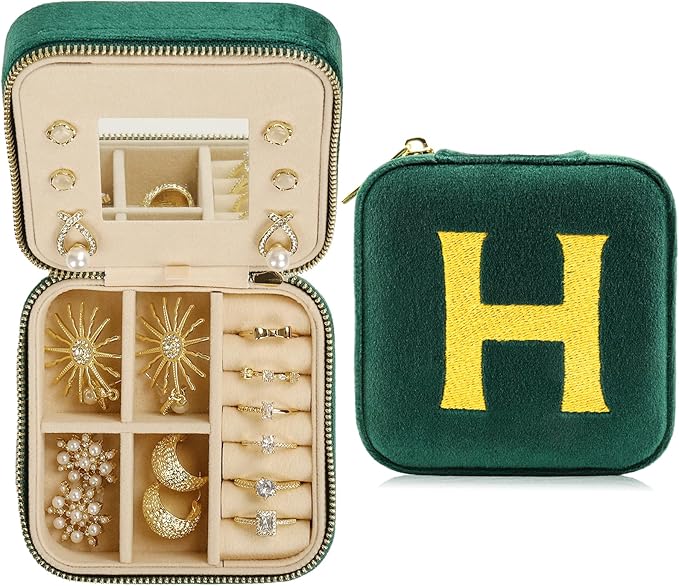 Jenria Christmas Gift for Women, Travel Jewelry Case for Women, Jewelry Organizer, Jewelry Box, Unique Gifts, Personalized Gifts for Her, Birthday Gifts for Mom, Teen Girl, Girlfriend, Green, H