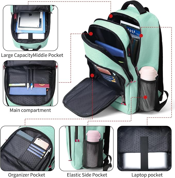 Della Gao Travel Laptop Backpack, Anti Theft Backpack for Men and Women with USB Slit Business Computer Backpack Bag (Green, 15.6 Inch)