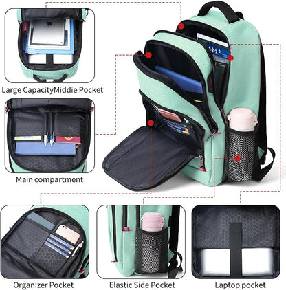 Della Gao Travel Laptop Backpack, Anti Theft Backpack for Men and Women with USB Slit Business Computer Backpack Bag (Green, 15.6 Inch)