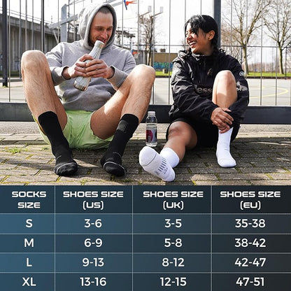 Compression Running Socks 3 Pairs, Cushion Crew Socks, Anti-Blister Moisture Wicking Athletic Hiking Basketball Socks