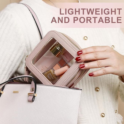 Pinkmik Clear Makeup Bag with Zipper Waterproof Travel Makeup Set for Cosmetics and Toiletries Women's Purse Organizer and Car Essentials (Pink, M+MINI-1)