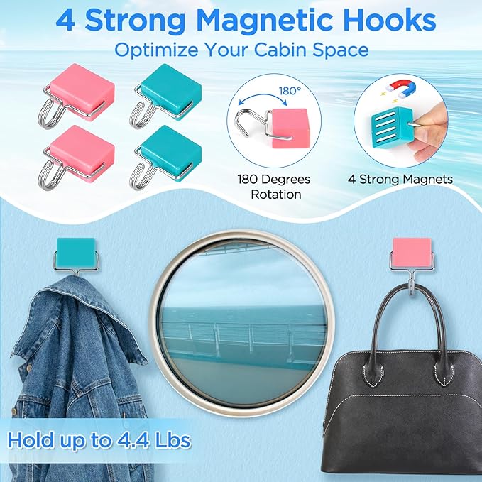 Cruise Ship Essentials, Cruise Must Haves Kits Including Non-Surge Power Strip, Lanyards for Cruise Ship Cards, Luggage Tags, Magnetic Hooks, Clothesline and Clips for All Cruise Lines