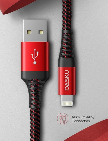 Dasku 3 Pack 3 FT Lightning Cable Certified iPhone Charger Cable Red Nylon Braided Fast Charging Cord Compatible with iPhone 13/12/11/Pro Max/X/Xs Max/Xr /8 Plus/7 Plus/6S Plus/6 Plus/iPad