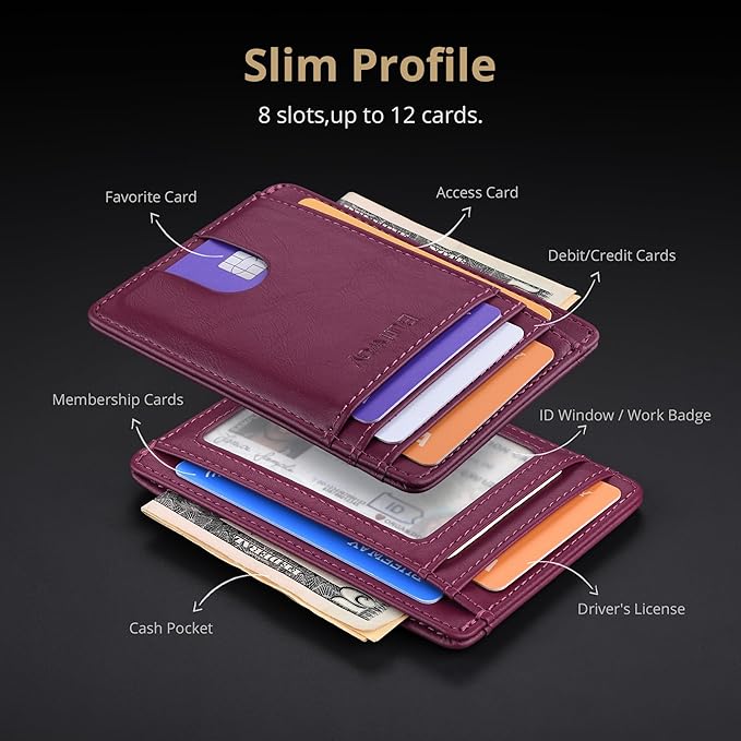 Buffway Slim Minimalist Front Pocket RFID Blocking Leather Wallets for Men and Women - Alaska Purple