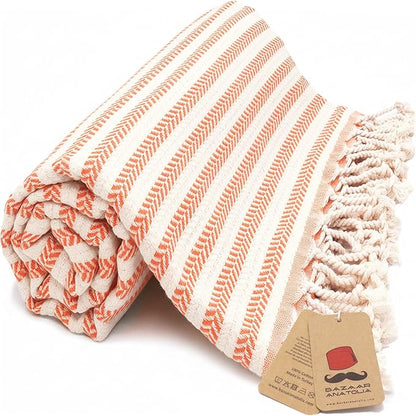 Bazaar Anatolia Turkish Beach Towel – 100% Cotton, Quick Dry, Sand Free Fall Decor Towel for Bathroom and Camping – Oversized 71x39 Inches – Arpa Orange