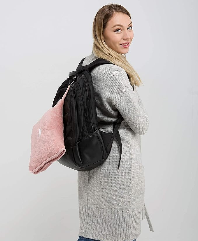 BlueHills Premium Soft Long Travel Blanket Pillow for Tall Airplane Flight Blanket 70 X48 inch Throw in Soft Bag case with Backpack Clip Compact Large Plane 2 in 1 Combo Pink T055