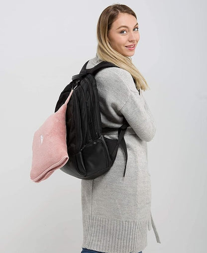 BlueHills Premium Soft Long Travel Blanket Pillow for Tall Airplane Flight Blanket 70 X48 inch Throw in Soft Bag case with Backpack Clip Compact Large Plane 2 in 1 Combo Pink T055