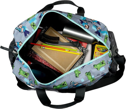 Minecraft Duffle Bag, 16 inch Travel Sleepover Weekender Bag for Girls & Boys, Green/Gray