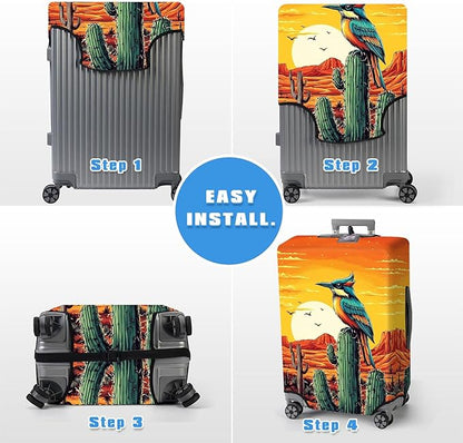 Luggage Cover Protector for 30-32 Inch Suitcases, TSA Approved Elastic Travel Suitcase Covers, Anti-Scratch Washable Luggage Sleeve for Carry On & Checked Bags, Artistic Bird