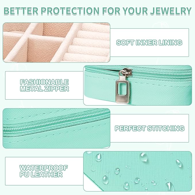 Leezmark 8 Pcs Jewelry Travel Case, Bridesmaid Gifts Set Of 6 & 8, Velvet Jewelry Travel Organizer Small Jewelry Box Bridesmaid Proposal Gifts Box Mini Storage Organizer Storage Box, Aquamarine