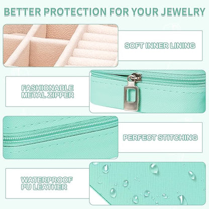 Leezmark 8 Pcs Jewelry Travel Case, Bridesmaid Gifts Set Of 6 & 8, Velvet Jewelry Travel Organizer Small Jewelry Box Bridesmaid Proposal Gifts Box Mini Storage Organizer Storage Box, Aquamarine