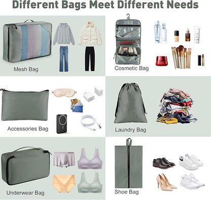 8-Piece Packing Cubes for Travel, Mesh Luggage Organizers with Shoe Bag, Toiletry Bag, Laundry Pouches, 4 Sizes (XL/L/M/S) for Suitcase Organization, Men Women Kids, Avocado Green