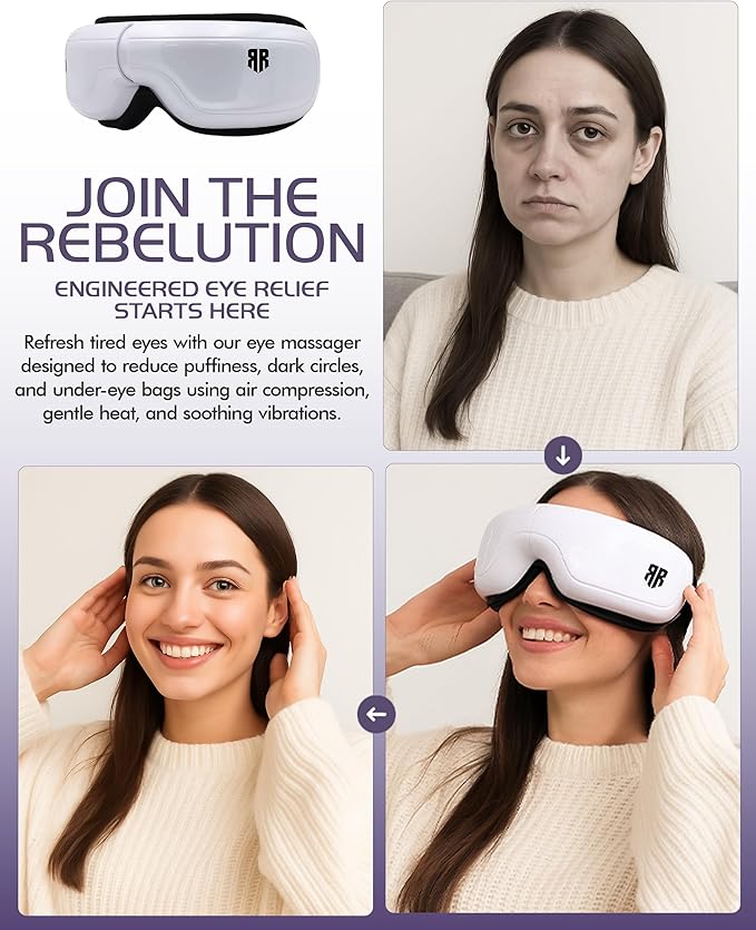 Eye Massager with Heat, Heated Eye Mask, Migraine Relief Device, Warm Compress & Vibration, Improved Sleep, 5 Massage Modes, Folding Design, Christmas/Bday Gift for Friend/Mom/Dad