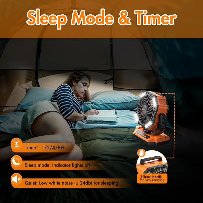 40000mAh Battery Powered Camping Fan - 136H Max Cooling, Rechargeable Battery Operated Oscillating Floor Fan with Charger, Remote & Hook, Portable for Tent Outdoor Patio Garage Hurricane Power Outage