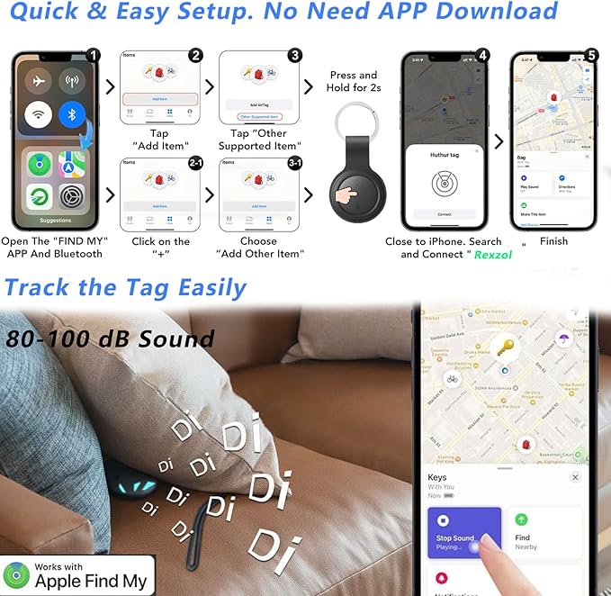 Air Trackers Tags,Bluetooth Airtags, Smart Tracker, GPS Navigator Tag, Finder Works with Apple Find My (iOS Only) App, Locator for Keys, Luggage, Satchel, Backpack Pets. (White 2 Packs)