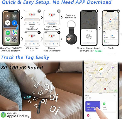 Air Tags: Smart Tracker, Item Finder Works with Apple Find My (iOS Only) App, Tracker Tag Locator for Keys, Luggage, Satchel, Backpack etc. (Not for Android Devices) (Black, 2 Packs)