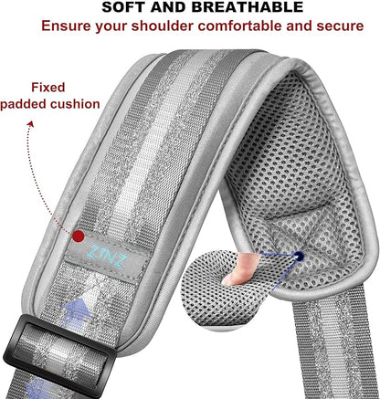 ZINZ Ultra-Thick Fixed Pad Shoulder Strap 76-inch Universal Bag Strap with Breathable Cushion and Dual Balanced Adjustable Buckles for Laptop Bag Messenger Bag Crossbody etc -Gray Silver Jacquard