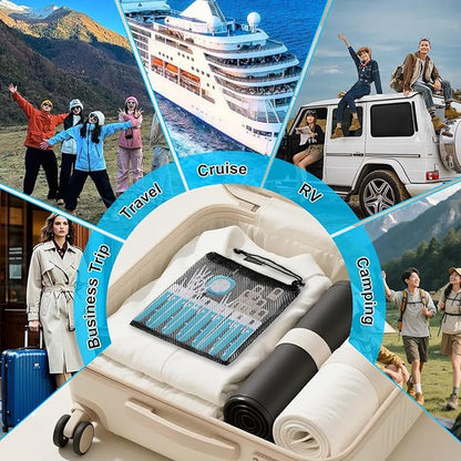 6 Pack Foldable Travel Hangers with Clips & Adjustable Clothesline, Portable Collapsible Hangers with Storage Bag for Suitcase, Hotel, RV, Cruise Essentials Set (Blue)