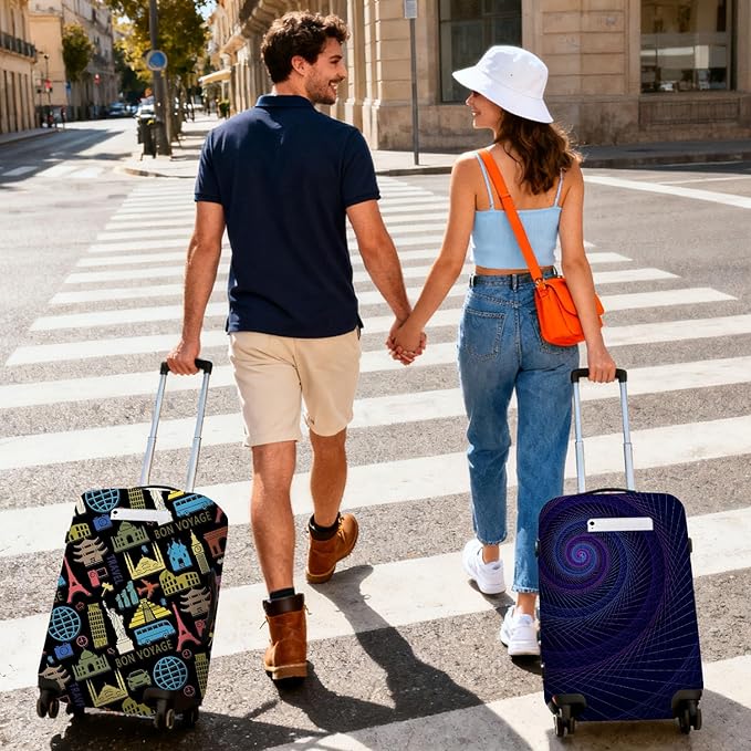 World Landmarks Travel Luggage Cover, Travel-Themed Suitcase Protector Stretchable, Washable Travel Suitcase Cover (XL for 29-32 Inch Luggage)