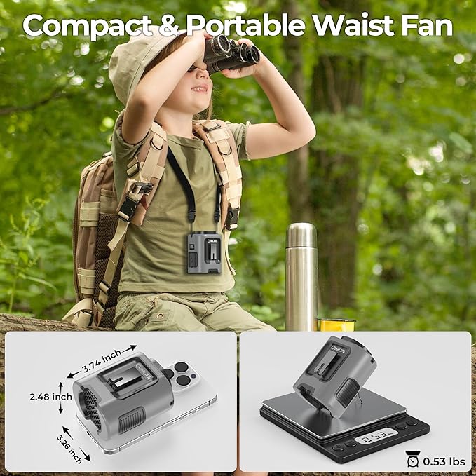 COMLIFE Portable Mini Waist Fan - Rechargeable Clip on Wearable Belt Fan, Max 25H Cooling,4 Speeds 13000RPM Turbo Hands-Free Under-Shirt Neck Fan for Outdoor Jobsite Camping Traveling