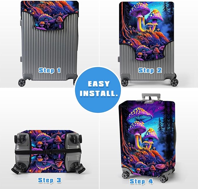 Luggage Cover Protector for 30-32 Inch Suitcases, TSA Approved Elastic Travel Suitcase Covers, Anti-Scratch Washable Luggage Sleeve for Carry On & Checked Bags, Big Mushroom