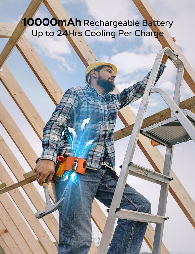 Portable Waist Fan, 10000mAh Battery Operated, Rechargeable Clip On Belt, 10 Speed, 12000RPM Strong Airflow, Max 24H Working Time, Personal Shirt fan for Outdoor Work Jobsite Farms