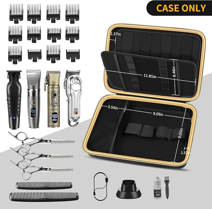 Boobowl Hard Travel Case for Hair Clippers, Hair Cutting Barber Supplies Organizer Bag, Trimmer Storage Holder for Ufree/for Wahl/for Andis Men Razor Guard Grooming Kits -Dark Black