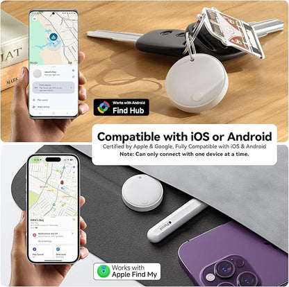 Eelexa Smart Tag Tracker, Dual System Air Tracker Tag for iOS and Android, Compatible with Apple Find My or Google Find Hub Smart Keys Finder Item Locator with Waterproof&Light (White-1Pack)