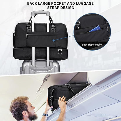 WITZMAN Weekender Bags for Men Women Carry On Duffle Overnight Bag with Toiletry Bag Sets Travel Duffel Bag Shoes Compartment （B694 Black）