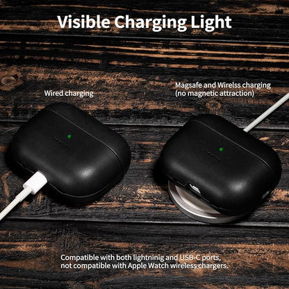 Belemay for AirPods Pro 2nd Generation Case, Compatible with MagSafe and Wireless Charging, Luxury Full-Grain Smooth Leather, Unique Patina, Comfort Grip, Compatible with Airpods Pro 2, Black